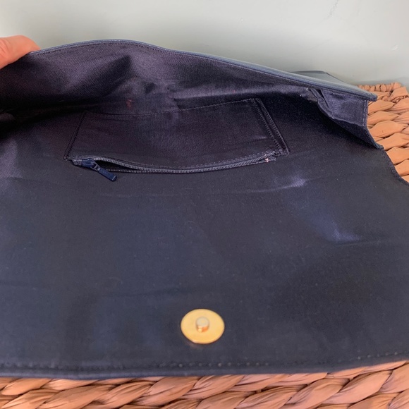 Navy Blue Leather Clutch Purse with Heart Charm - Picture 4 of 4